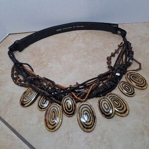 Chico's Black Leather And Multi-Strand Beaded Women's Side Snap Belt  Sz S/M